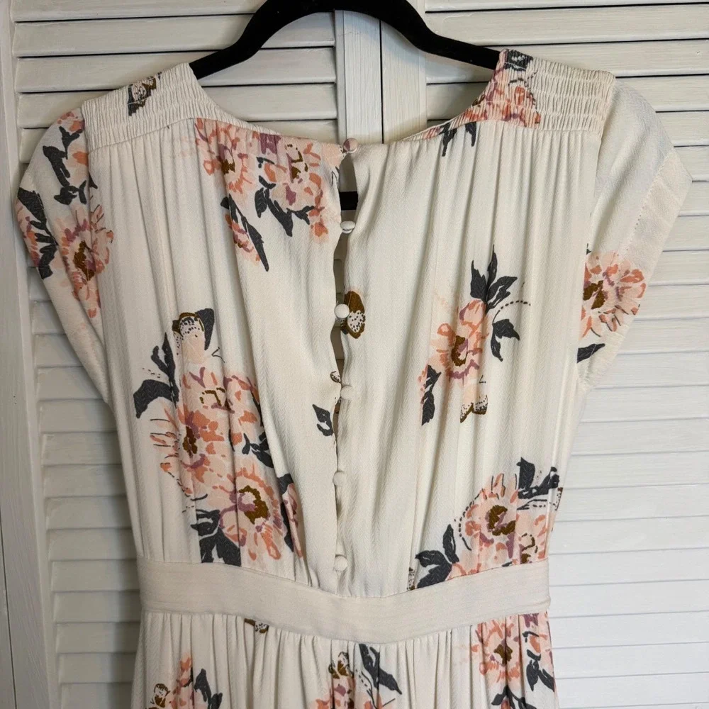 Free People Floral Tiered Maxi Dress Cream Pink Womens 2‎ Cottagecore Feminine